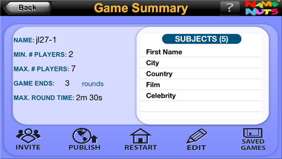 NameNuts™ Game Summary NameNuts Game Summary