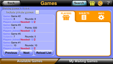 NameNuts Games screen � Search & Discover